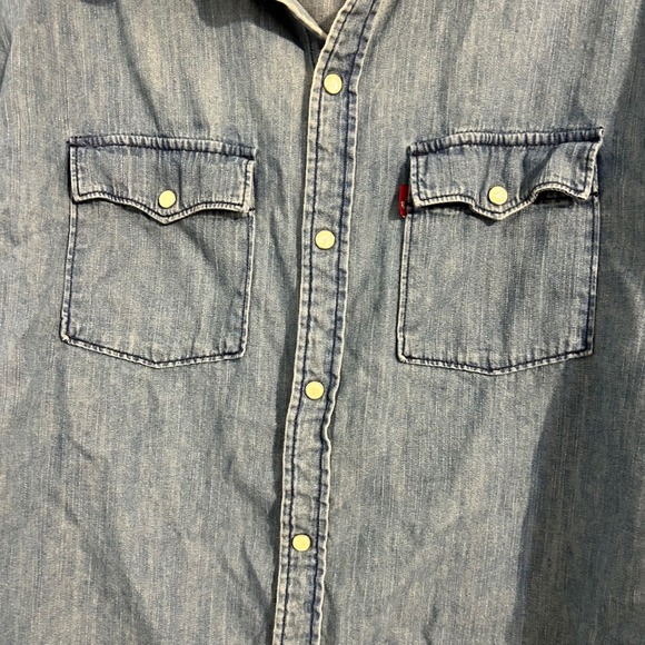 Levi's Mens Denim Western Shirt XXL Blue Long Sleeve Snap Button Pockets - Picture 3 of 12